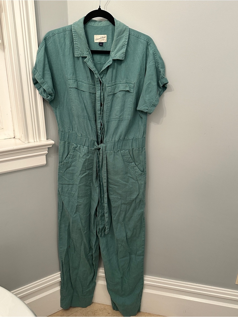 Universal Thread Teal Short-Sleeve, Linen Utility  Jumpsuit